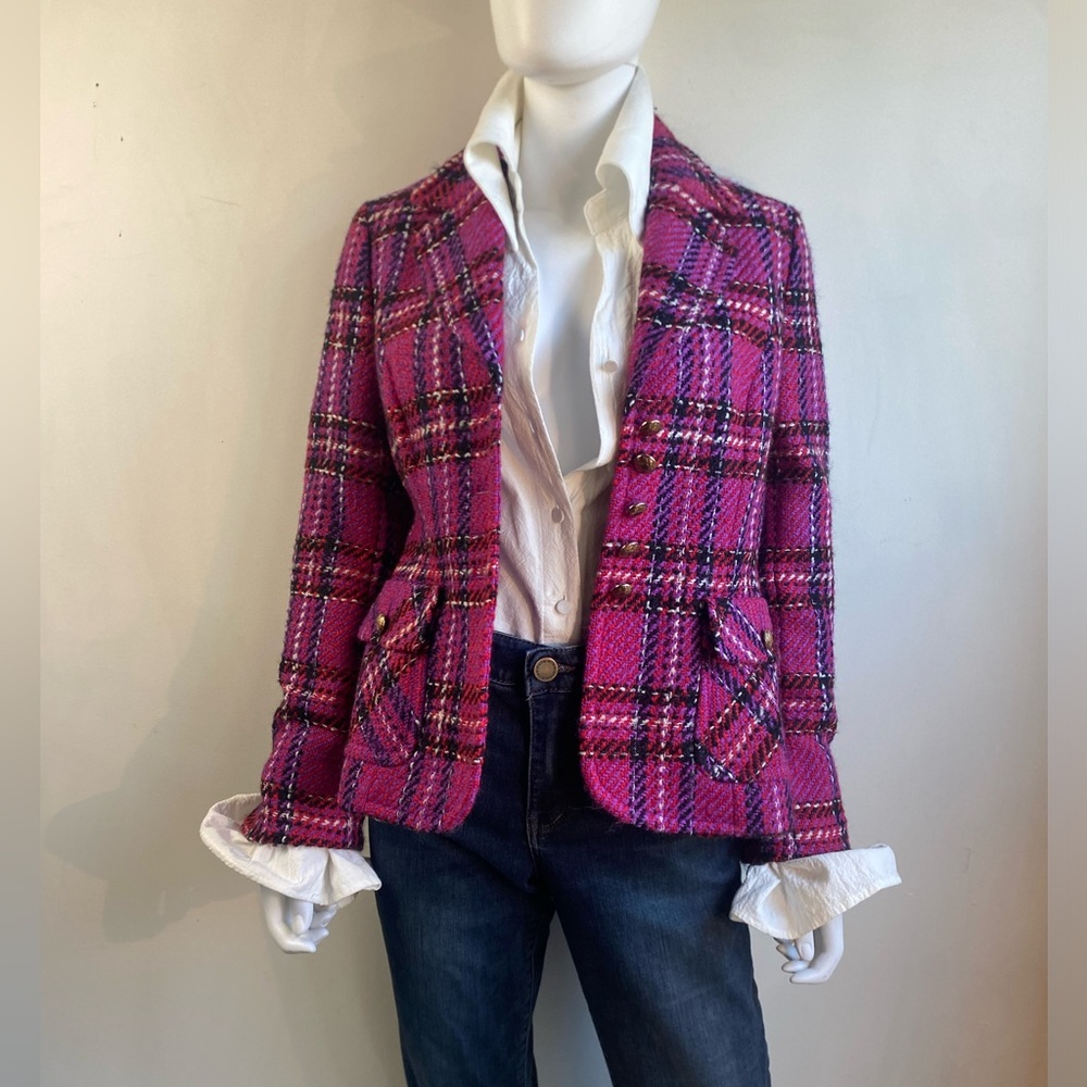 Vintage Escada tweed plaid blazer with gold hardware